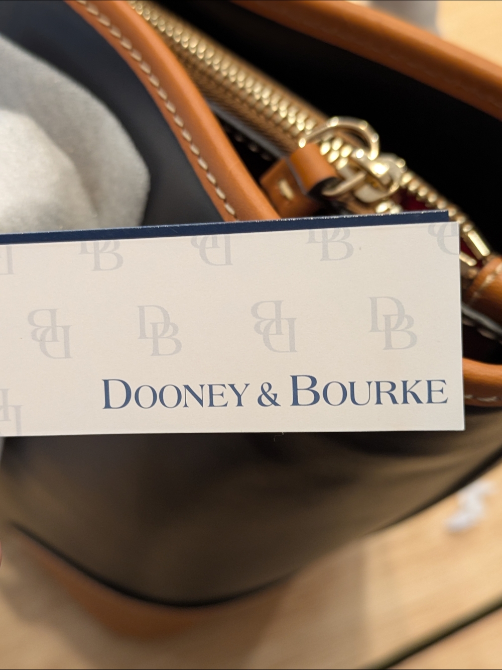 Dooney & Bourke Navy and Tan Leather-Trim Tote - Picture 6 of 8